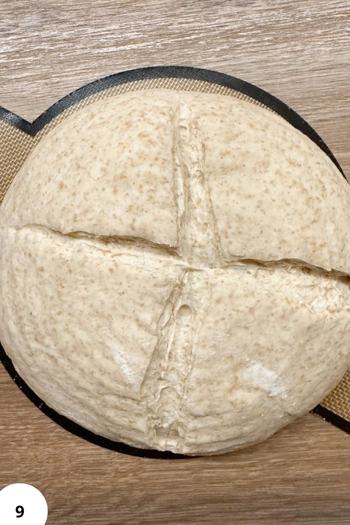 Alt text: Freshly milled whole grain flour dough, ready for baking, on a wooden surface.