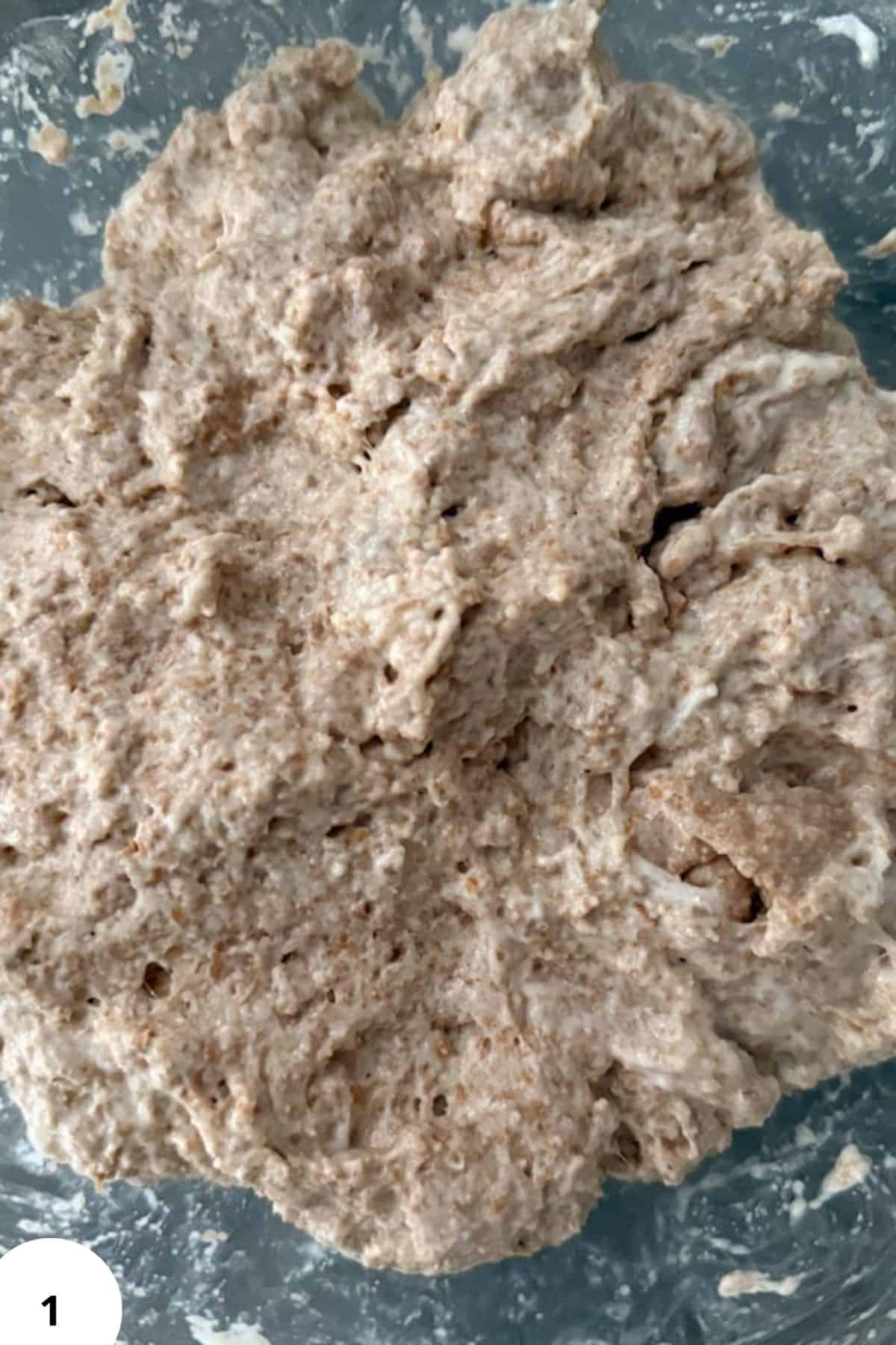 Freshly milled whole wheat flour dough for baking healthy bread.