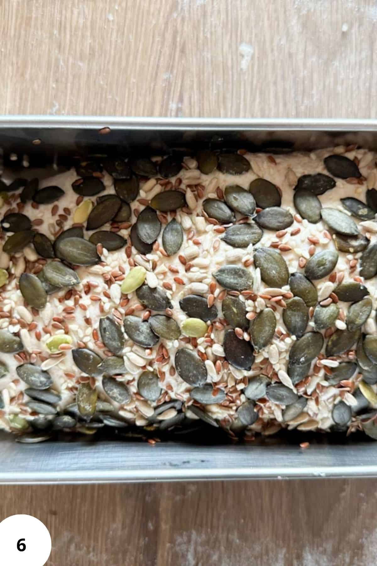 Healthy sprouted seed bread with pumpkin, sunflower, and flax seeds.