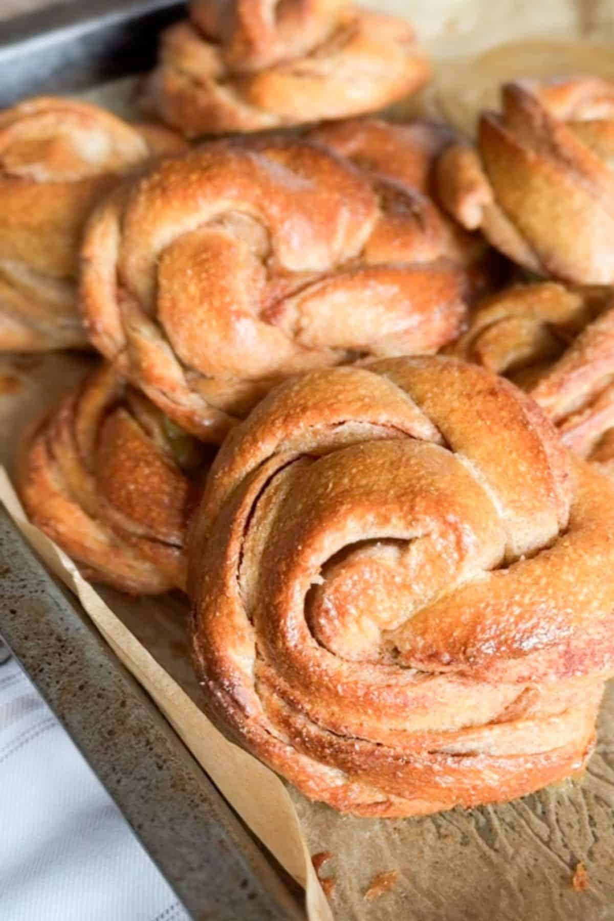 Fresh baked cinnamon rolls with a golden crust and gooey cinnamon filling. Perfect for breakfast or brunch.