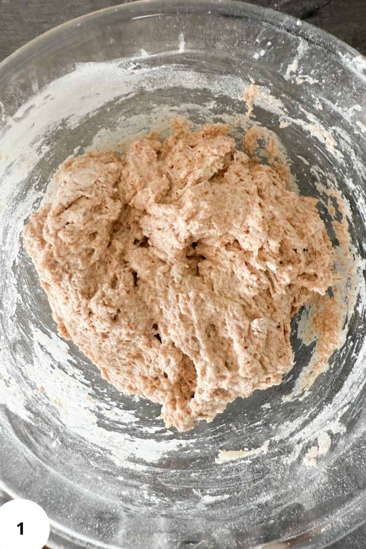 A bowl filled with batter mixture.