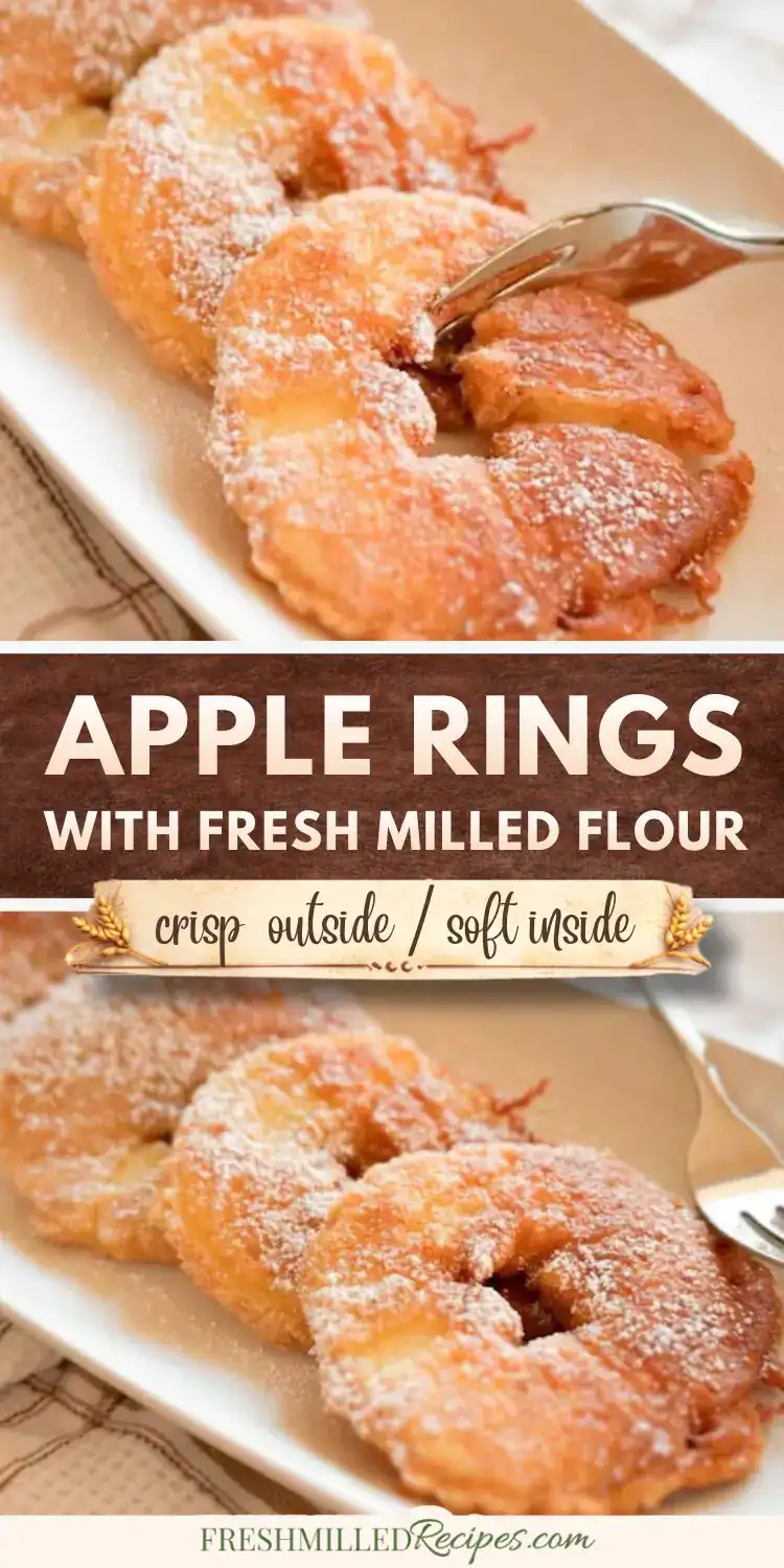 Delicious apple rings coated in fresh milled flour, crispy outside and tender inside, perfect for healthy snacks or desserts.