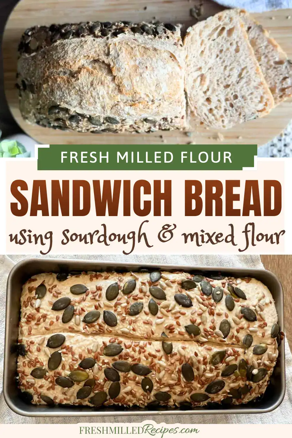 Fresh milled flour sandwich bread with sourdough and mixed flour, homemade and nutritious.