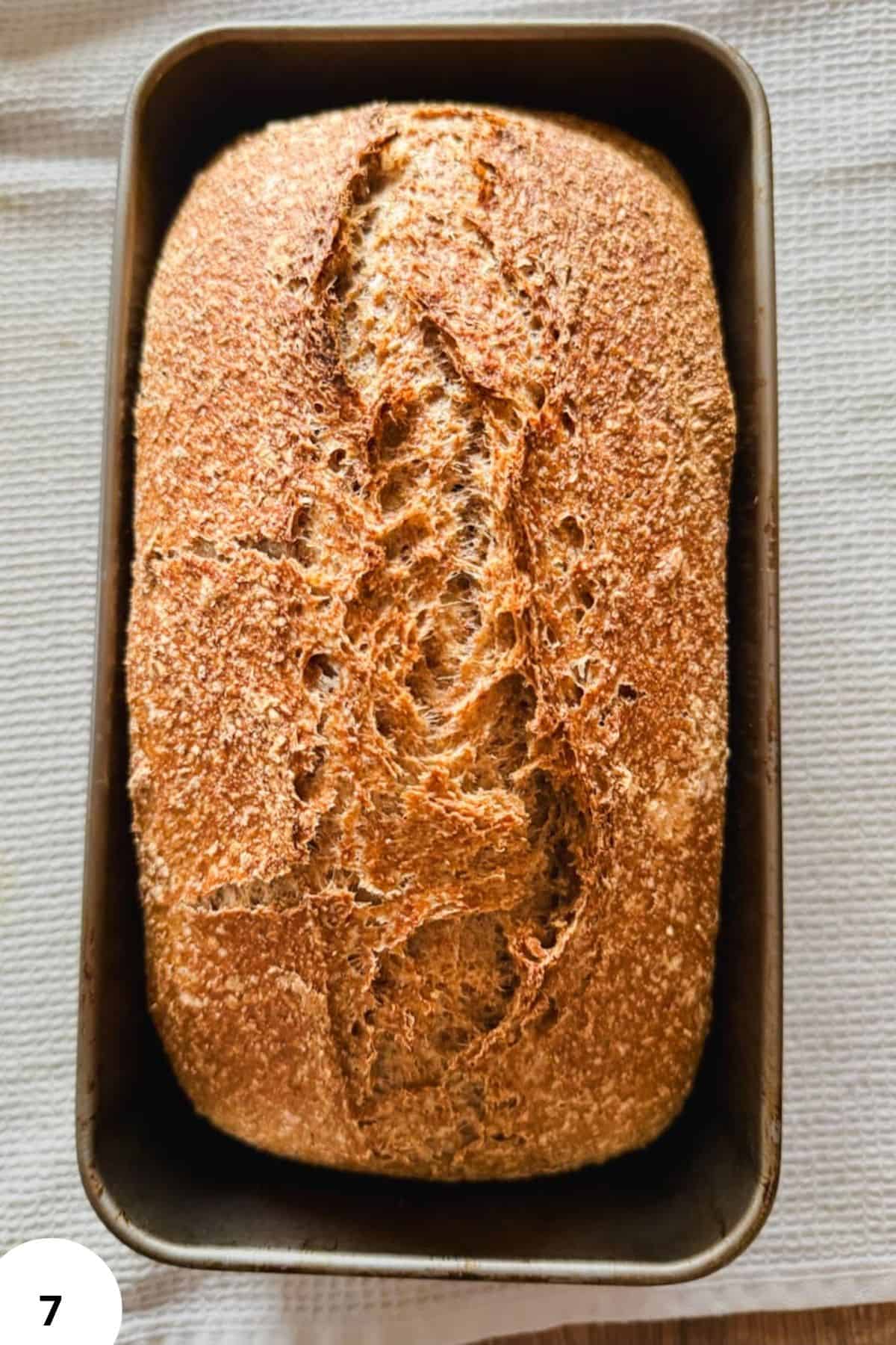 Fresh milled sourdough bread baked in a loaf pan using the two-pan method. Perfect for wholesome, ho.