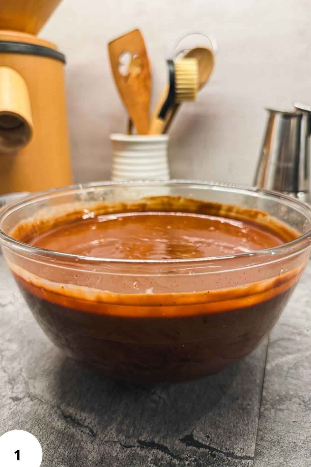 Rich chocolate cherry cake batter with fresh-milled flour.