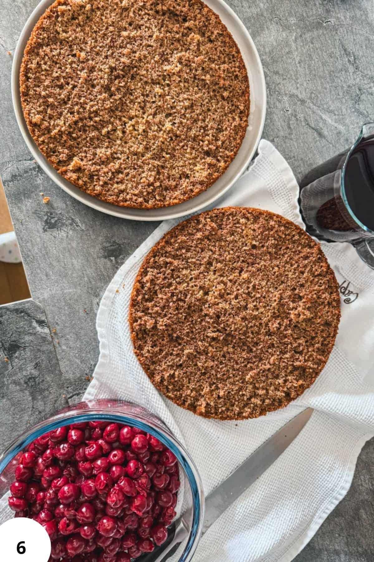 Cherry chocolate cake made with fresh-milled flour, topped with a crumbly streusel.