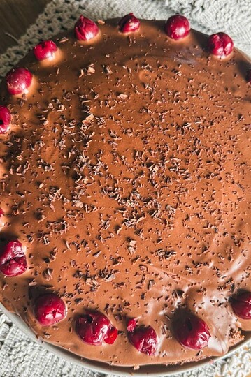 Delicious sour cherry chocolate cake made with fresh-milled flour, perfect for dessert lovers.