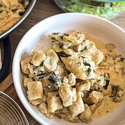 Homemade Gnocchi with Fresh-Milled Flour and creamy mushroom sauce.