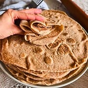 Freshly baked whole wheat flatbreads made from freshly milled grains.