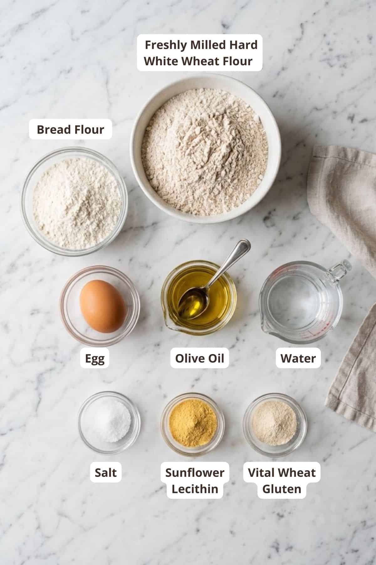 Ingredients for cherry strudel including wheat flour, egg, olive oil, and water.