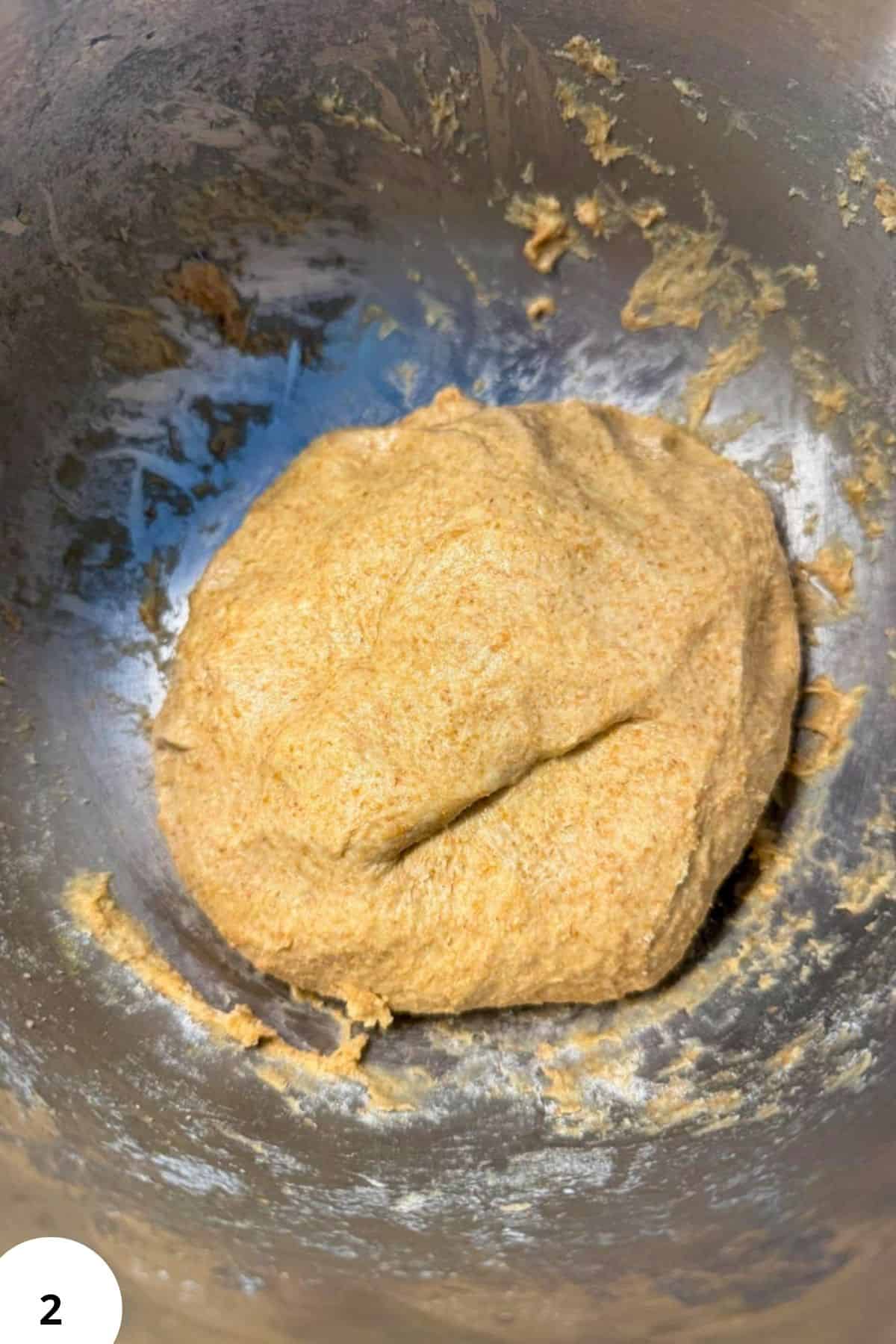 Freshly prepared dough for cherry strudel in mixing bowl.