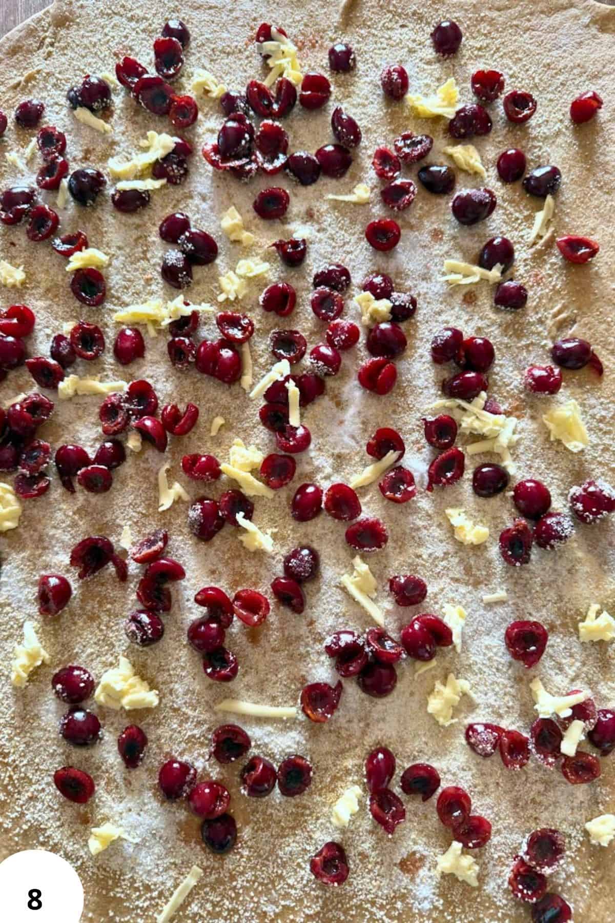 Fresh cherry and white chocolate topping for cherry strudel.