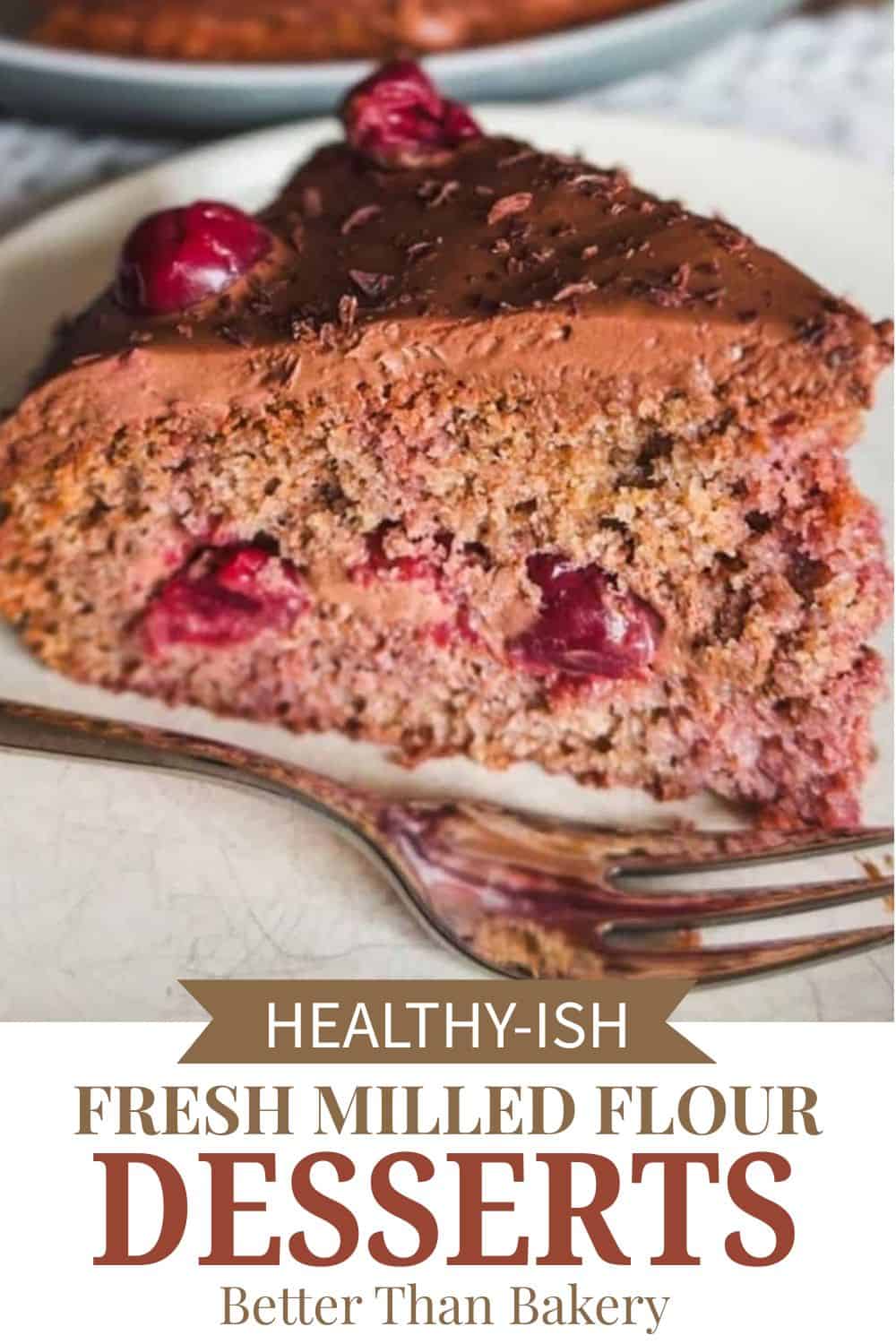 Delicious cherry and chocolate cake made with fresh milled flour, perfect for healthy dessert option.