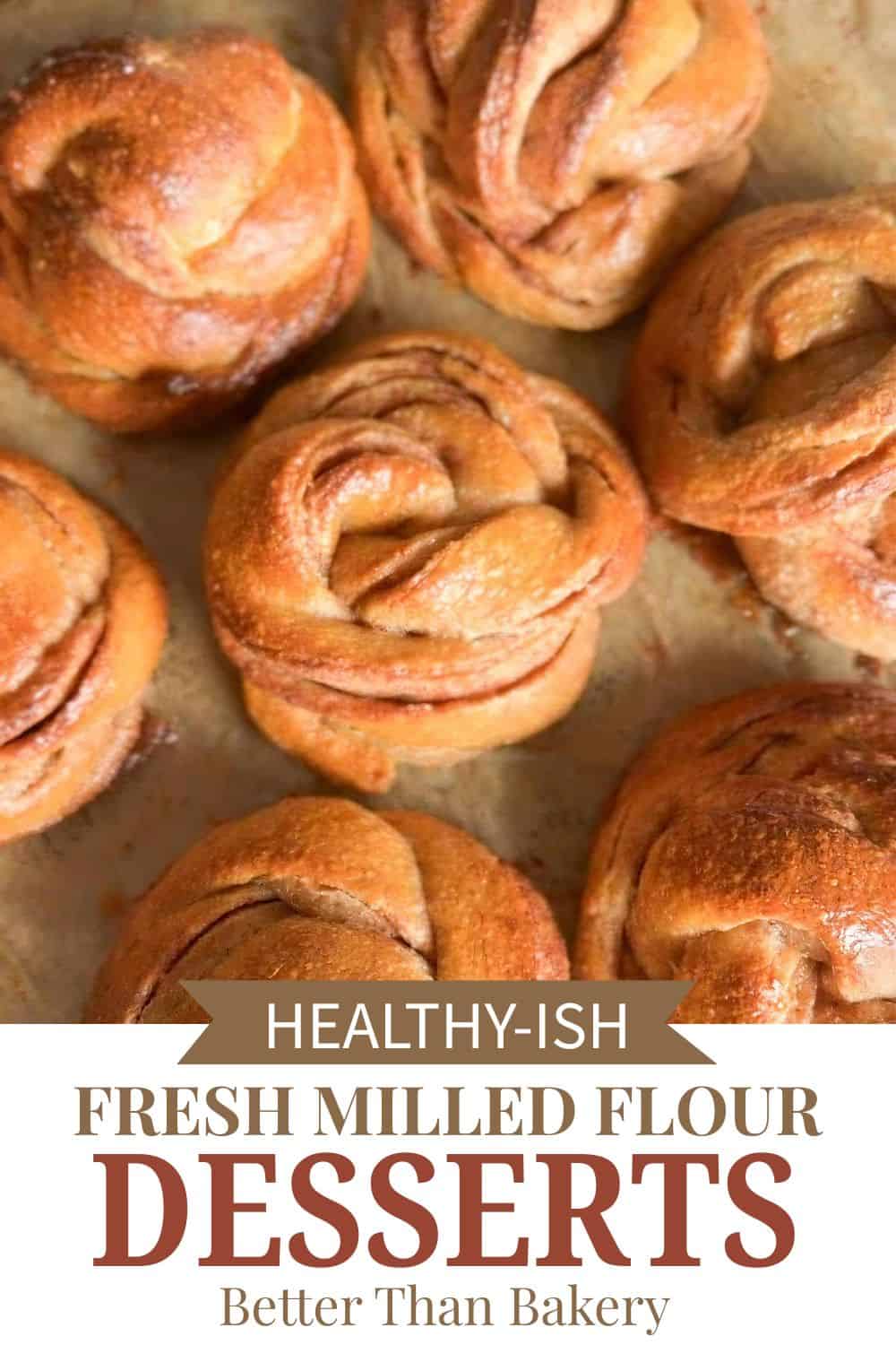 Freshly baked cinnamon swirl pastries made with fresh milled flour, showcasing healthy ingredients a.