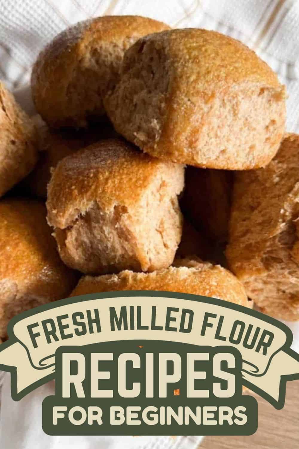 Close-up of freshly baked bread rolls made with fresh milled flour.