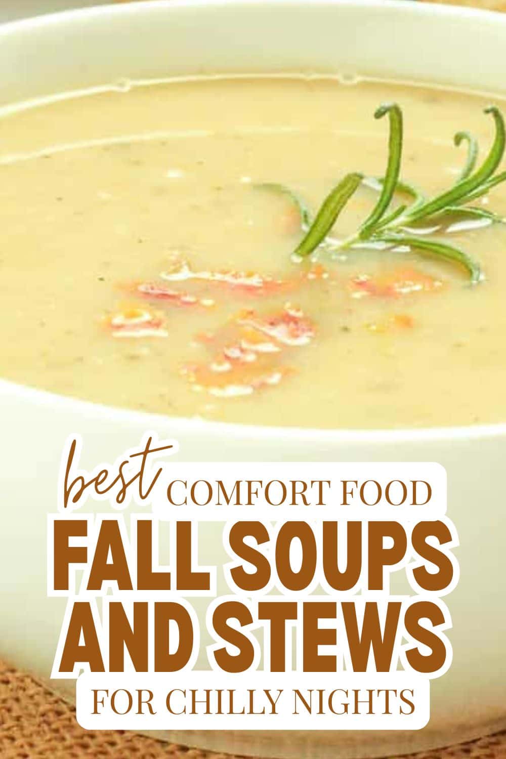 Creamy fall soups and stews with herbs and garnishes for chilly nights.