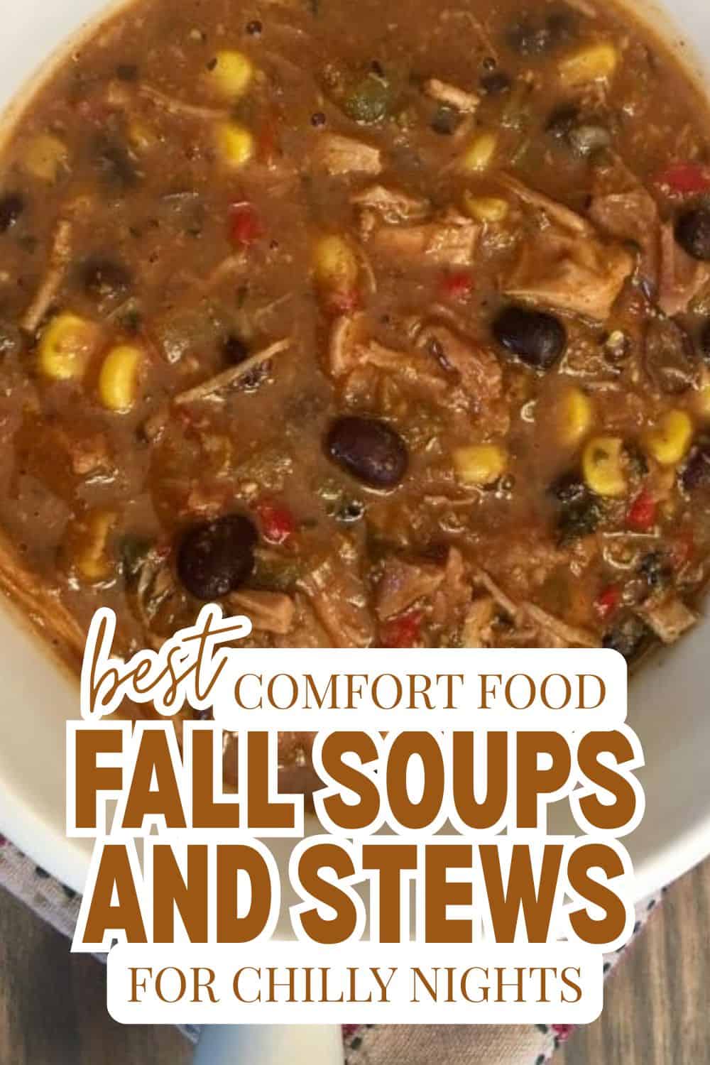 Hearty fall soups and stews with vegetables and meat for chilly nights.