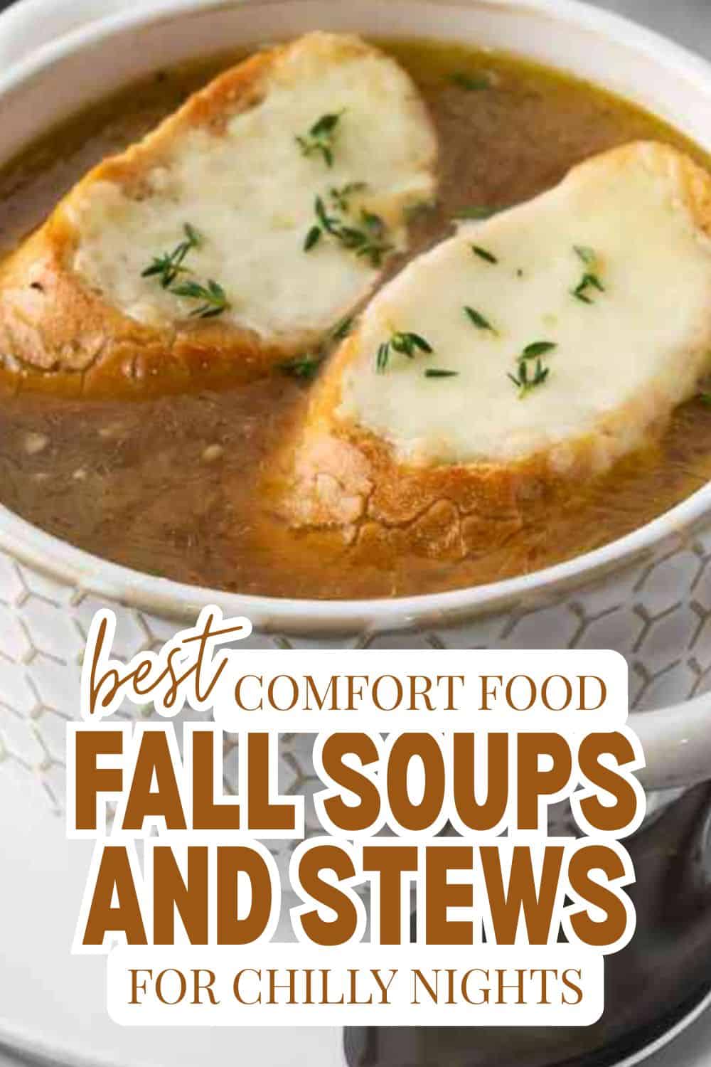 Warm fall soups and stews with bread and cheese for chilly nights.
