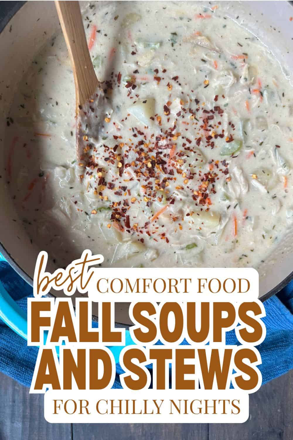Creamy fall soups and stews with vegetables and spices for chilly nights.