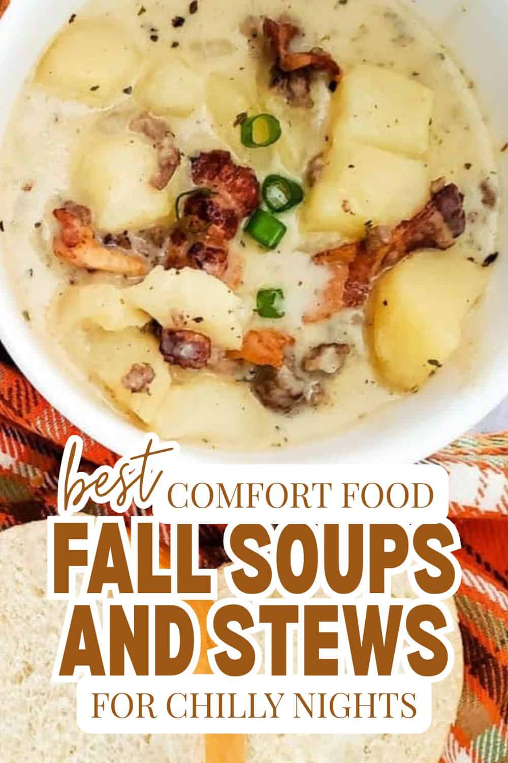 Creamy fall soups with potatoes, bacon, and green onions for cozy nights.