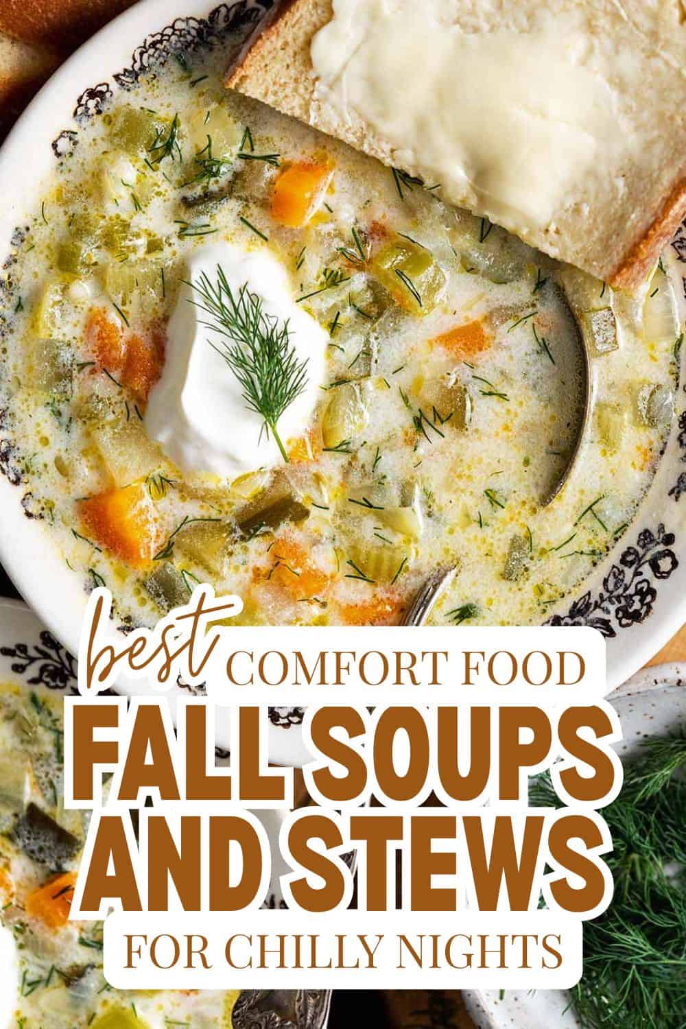 Warm fall soups and stews with vegetables and herbs for chilly nights.