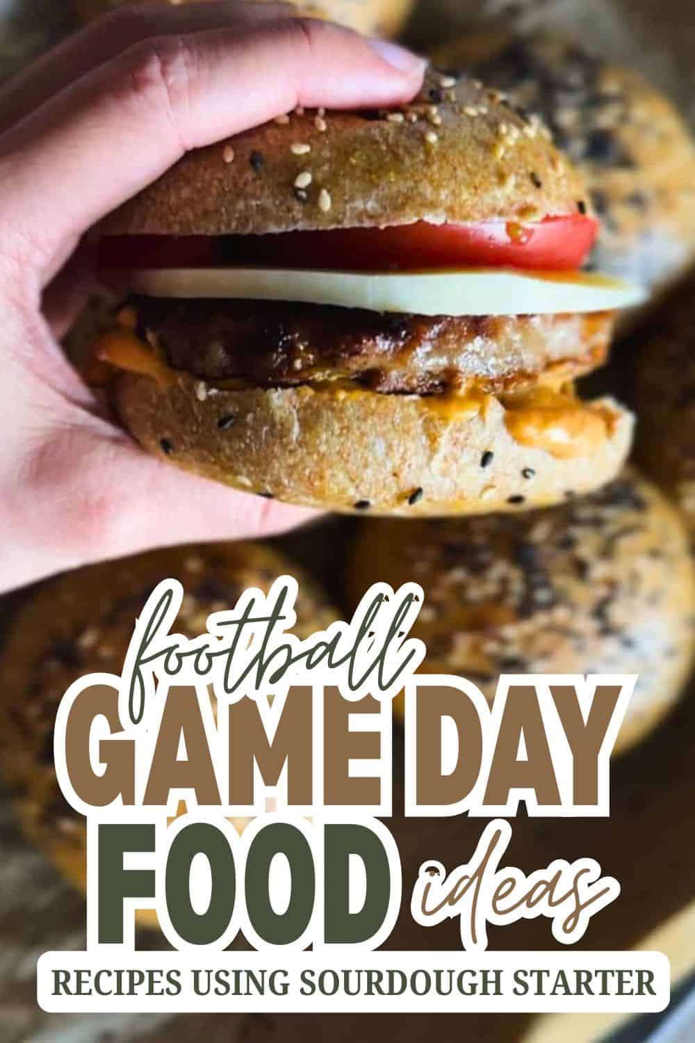Close-up of a homemade burger with fresh ingredients for game day.