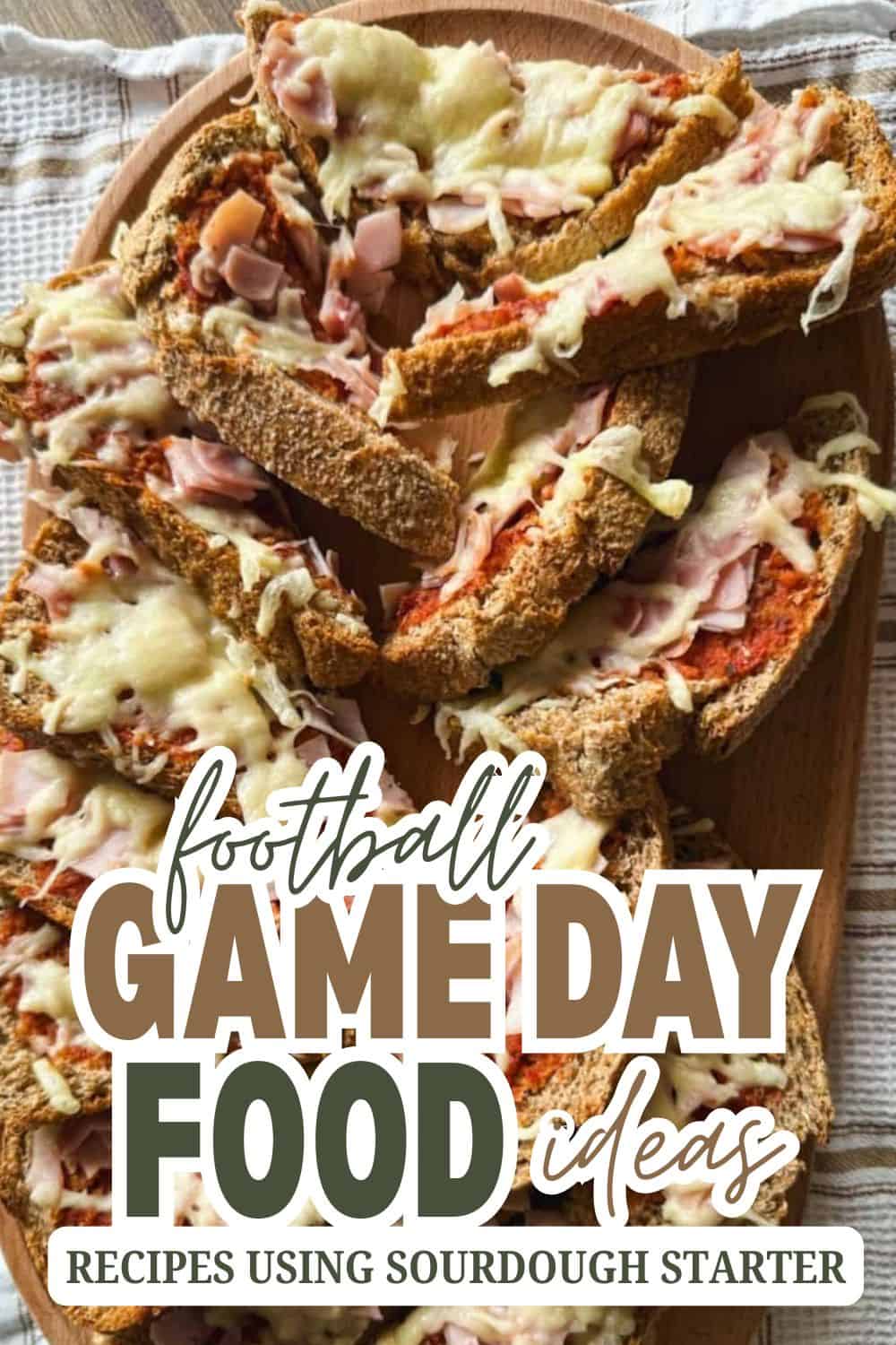 Sourdough bread slices with melted cheese and ham for game day.