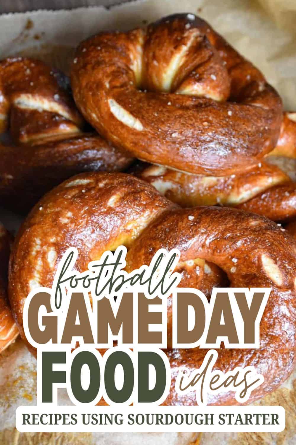 Close-up of freshly baked sourdough pretzels for game day recipes.